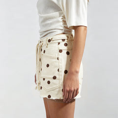 Polka Dot Denim Shorts with Braided Drawstring