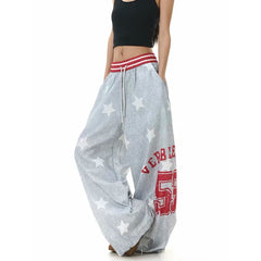 Letter Star Print Drawstring Sweatpants