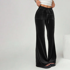 Drawstring Velvet Wide Leg Trousers