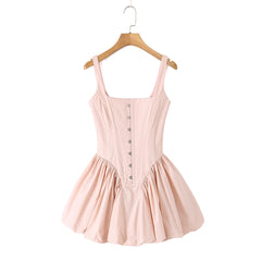 Pink Metal Hook Corset Lace Up Back Bubble Mini Dress