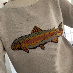 Round Neck Fish Print Knitwear Pullover
