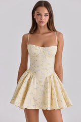 Yellow Floral Corset Skater Mini Dress