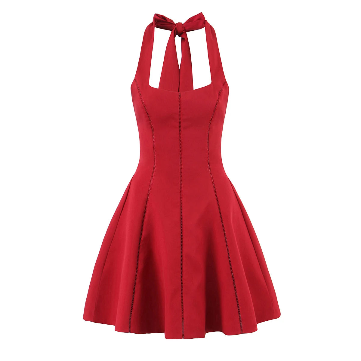 Halter bow seam pleated mini dress.