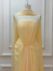 Strapless Folds Design Long Dress With Scarf