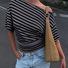 Diagonal Collar Striped T-shirt