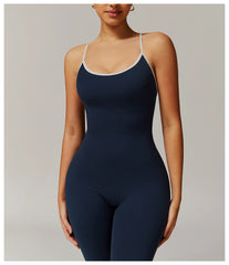 Navy blue bodysuit with white straps 