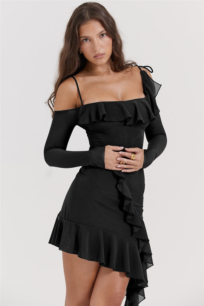 Long Sleeve Off-shoulder Ruffle Mini Dress