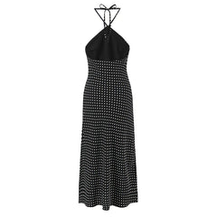 Black Polka Dot Halter Neck Midi Dress