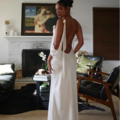 White Satin Strap Backless Maxi Dress