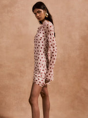 White Polka Dot Long Sleeve Sheer Mini Dress
