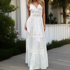 White Lace Patchwork Floral Cami Maxi Dress