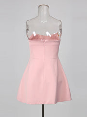Pink Strapless Floral Embroidered Mini Dress