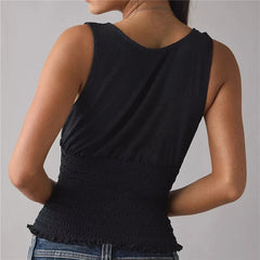 Polka Dot Plunge V Neck Smocked Top