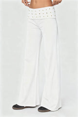 Wide Leg Fold Over Metallic Studs Trouser