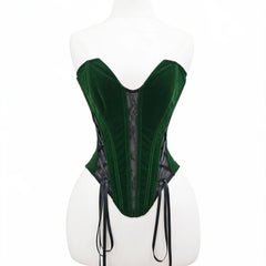 Velvet Mesh Lace Up Bodice Strapless Corset