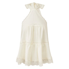 Yellow Tie Neck Lace Trim Top