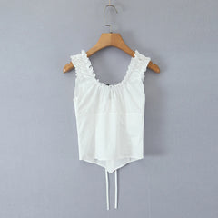 White Mesh Short Sleeve Tie Up Crop Top