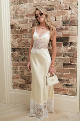Lace Patchwork Deep V Neck Maxi Dress
