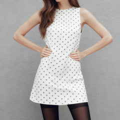 Dot Print Large Bow Open Back Mini Dress