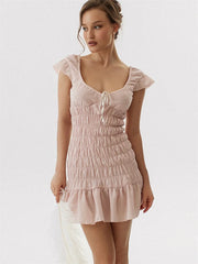 Short Sleeve Ruched Mini Dress