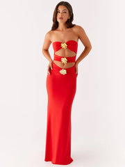 Orange Metal Rose Hollow Out Maxi Dress