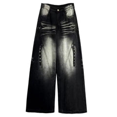 Washed Wide Leg Denim Trousers