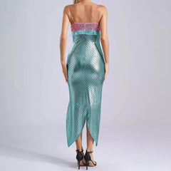 “Fantasy mermaid cosplay outfit with sequin high-low hemline”