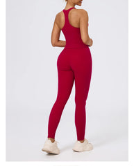 Person wearing a red athletic outfit 