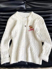 Puppy Bow White Knitted Cardigan