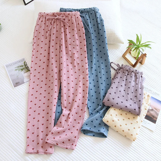 Cotton Heart Dotted Printed Drawstring Trousers