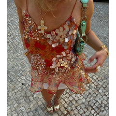 Sequin Peplum Cami Top