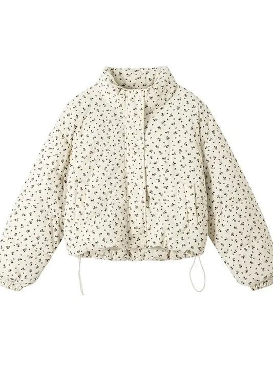 Beige Corduroy Print Parka Padded Jacket