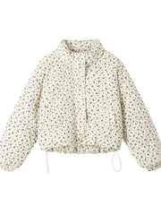 Beige Corduroy Print Parka Jacket