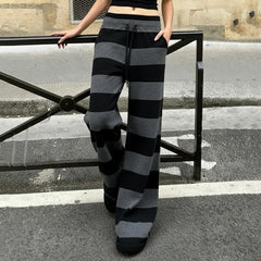 Black Striped Drawstring Flare Pants