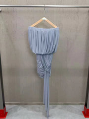Slash Neck Fold Draped Mini Dress