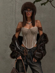Plaid Corset Tie Back Strappy Top