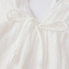 White Deep V-Neck Puff Long Sleeve Mini Dress
