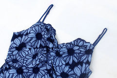 Blue Floral Embroidery Midi Dress
