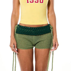 Contrast Colour Crochet Low Waist Drawstring Shorts