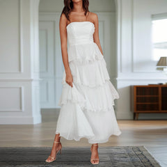 Ruffled Tube Tiered Cake Long Dress