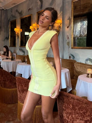 Deep V-Neck Zipper Mini Bandage Bodycon Dress