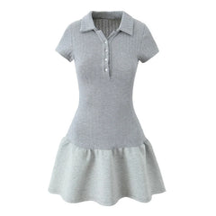 Short Sleeve Collar Ribbed MIni Dress