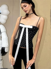 Black Bow Polka Dot Cami Top