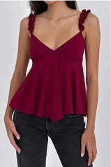 Red peplum top with floral straps 