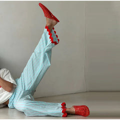 Striped Contrast Wave Cut  Wide Leg Pants