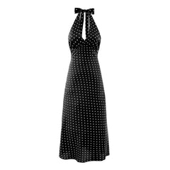 Red Polka Dot Print Tie Up Long Dress