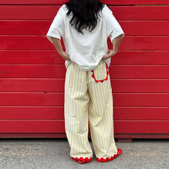 Striped Contrast Wave Cut  Wide Leg Pants