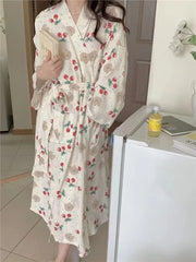 Cartoon Print Kimono Long-Sleeve Robe Nightgown