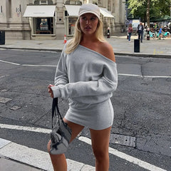 Off Shoulder Long Sleeve Solid Short Dress