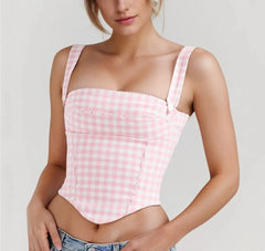 Pink Plaid Strap Top